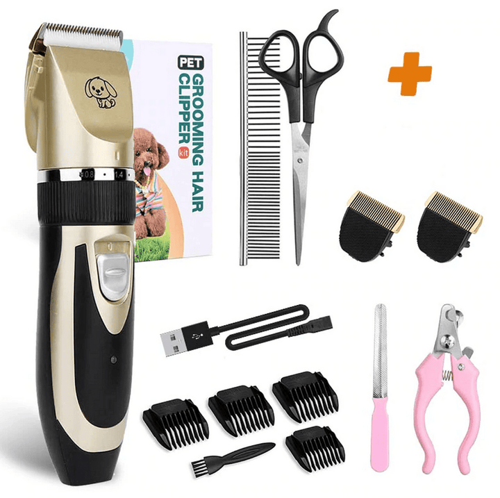Low-Noise Dog Hair Clipper - Whisper-Quiet and Vibration-Free - 4 Attachment Combs - Trimmester