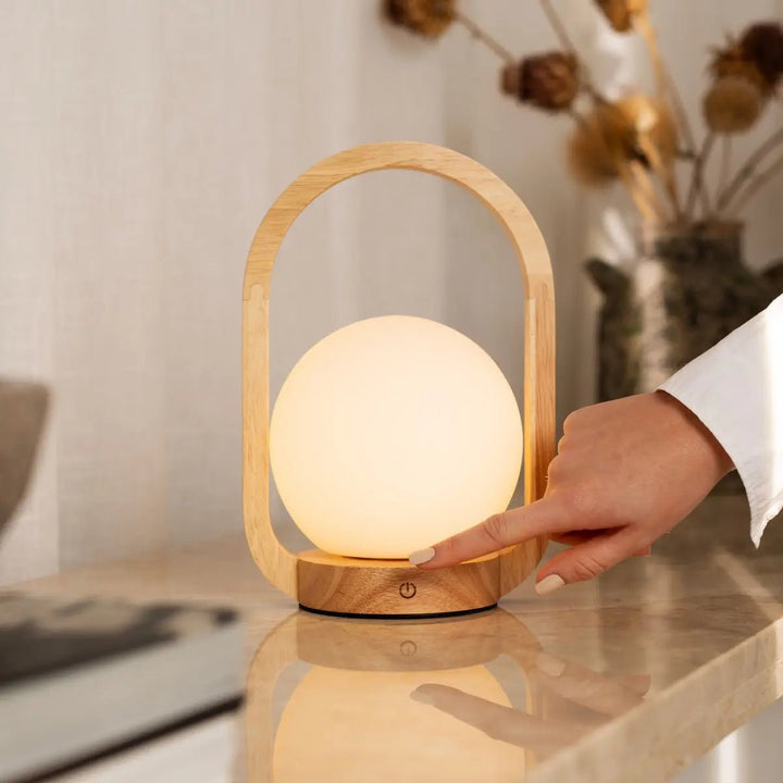 Skye Light Brown Wooden Cordless Lamp | Rechargeable and Dimmable Design