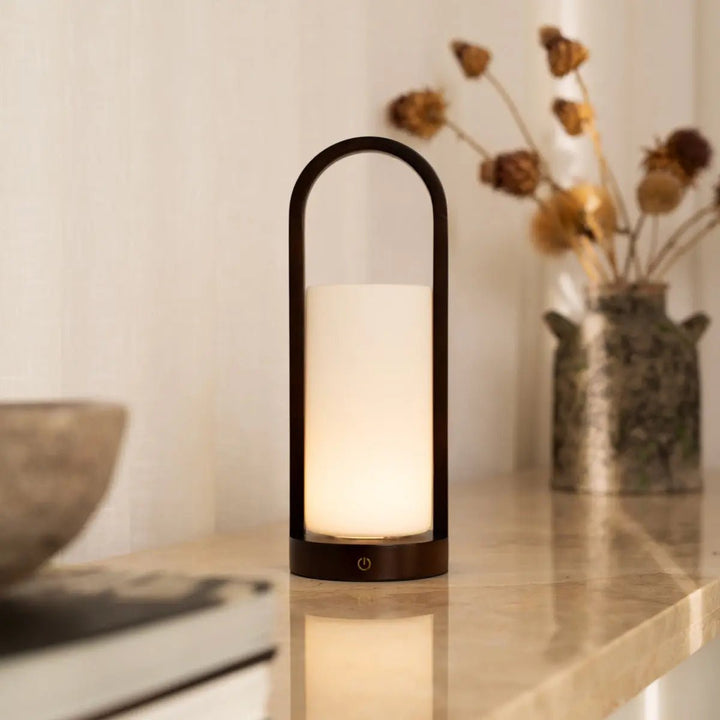 Evie Dark Brown Rechargeable Wooden Table Lamp – Dimmable & Cordless