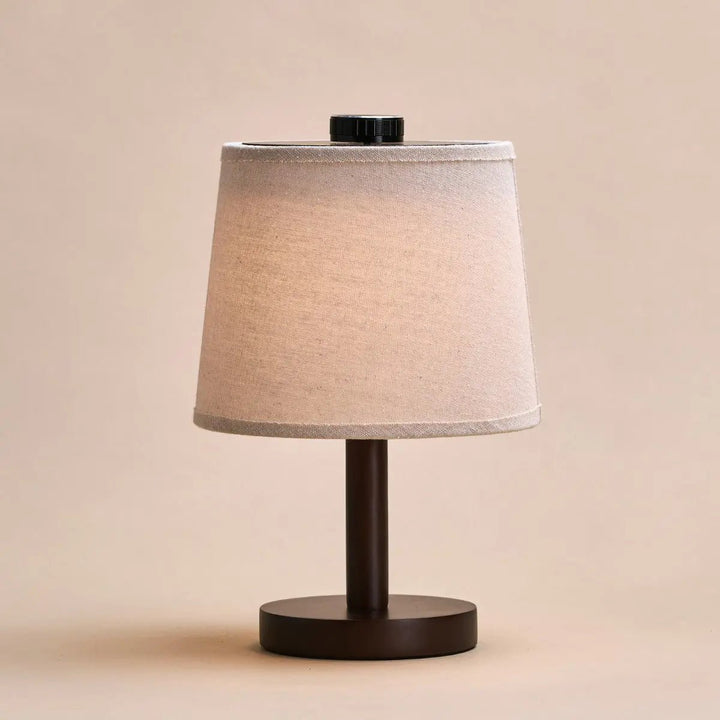 Rover dark brown wooden lamp – rechargeable, wireless, and dimmable lampshade