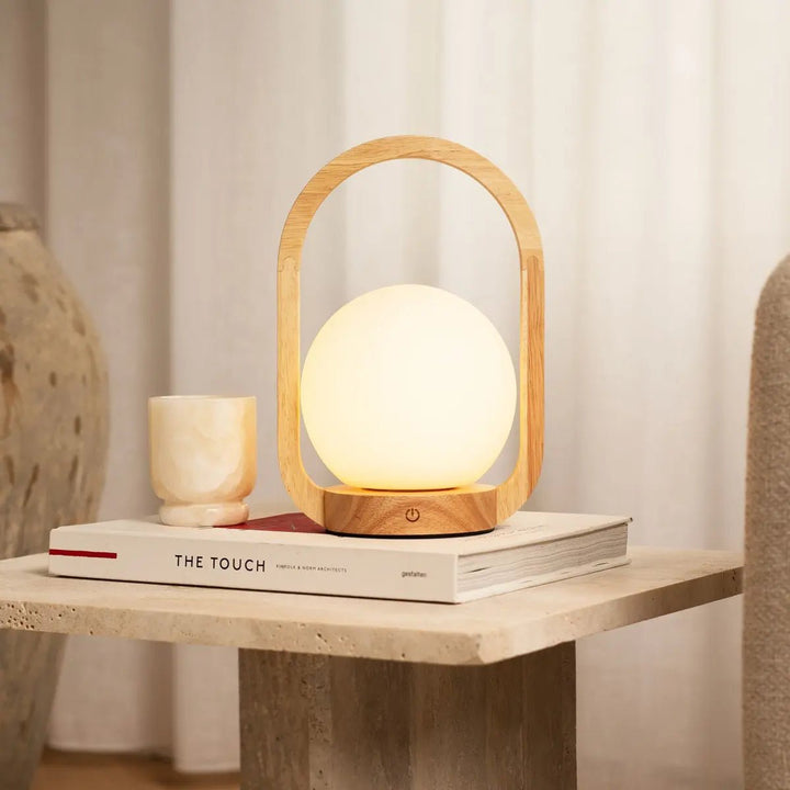 Skye Light Brown Wooden Cordless Lamp | Rechargeable and Dimmable Design