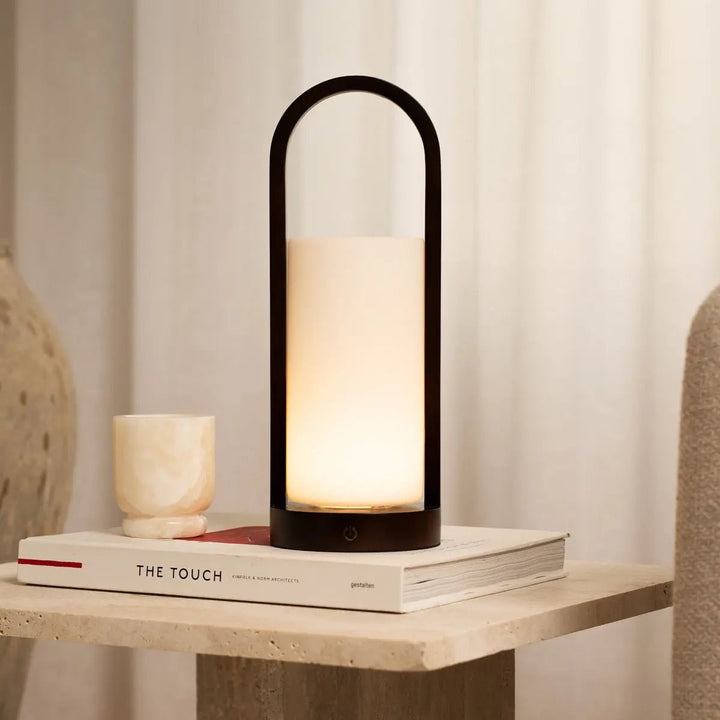 Evie Dark Brown Rechargeable Wooden Table Lamp – Dimmable & Cordless