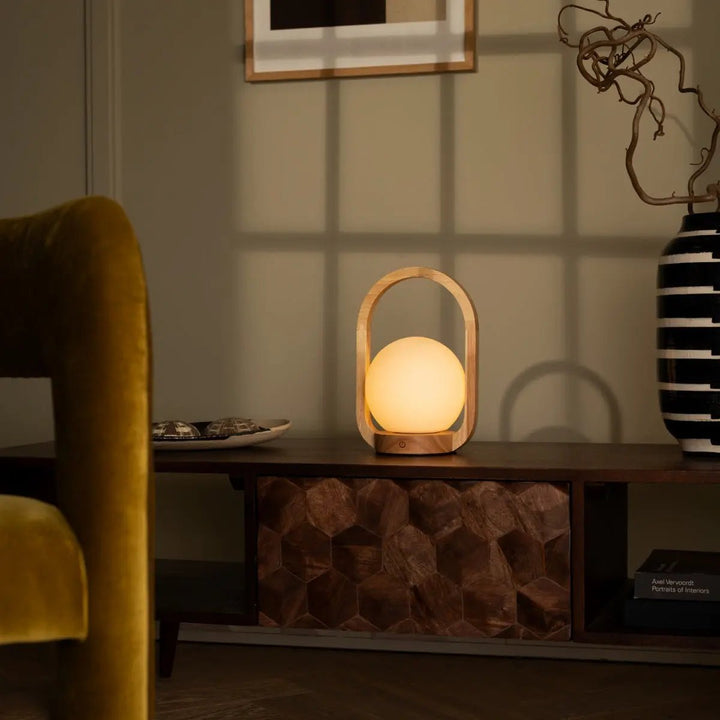 Skye Light Brown Wooden Cordless Lamp | Rechargeable and Dimmable Design