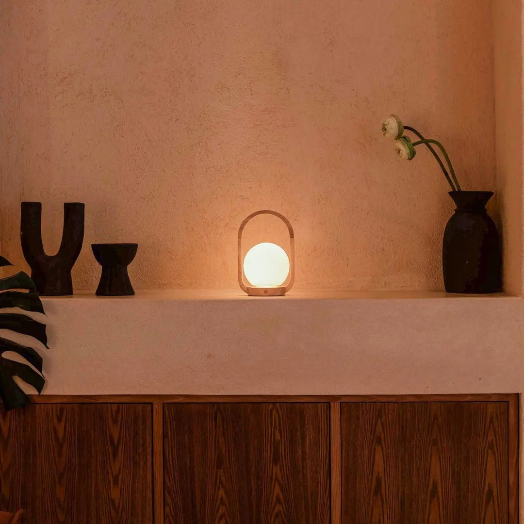 Skye Light Brown Wooden Cordless Lamp | Rechargeable and Dimmable Design
