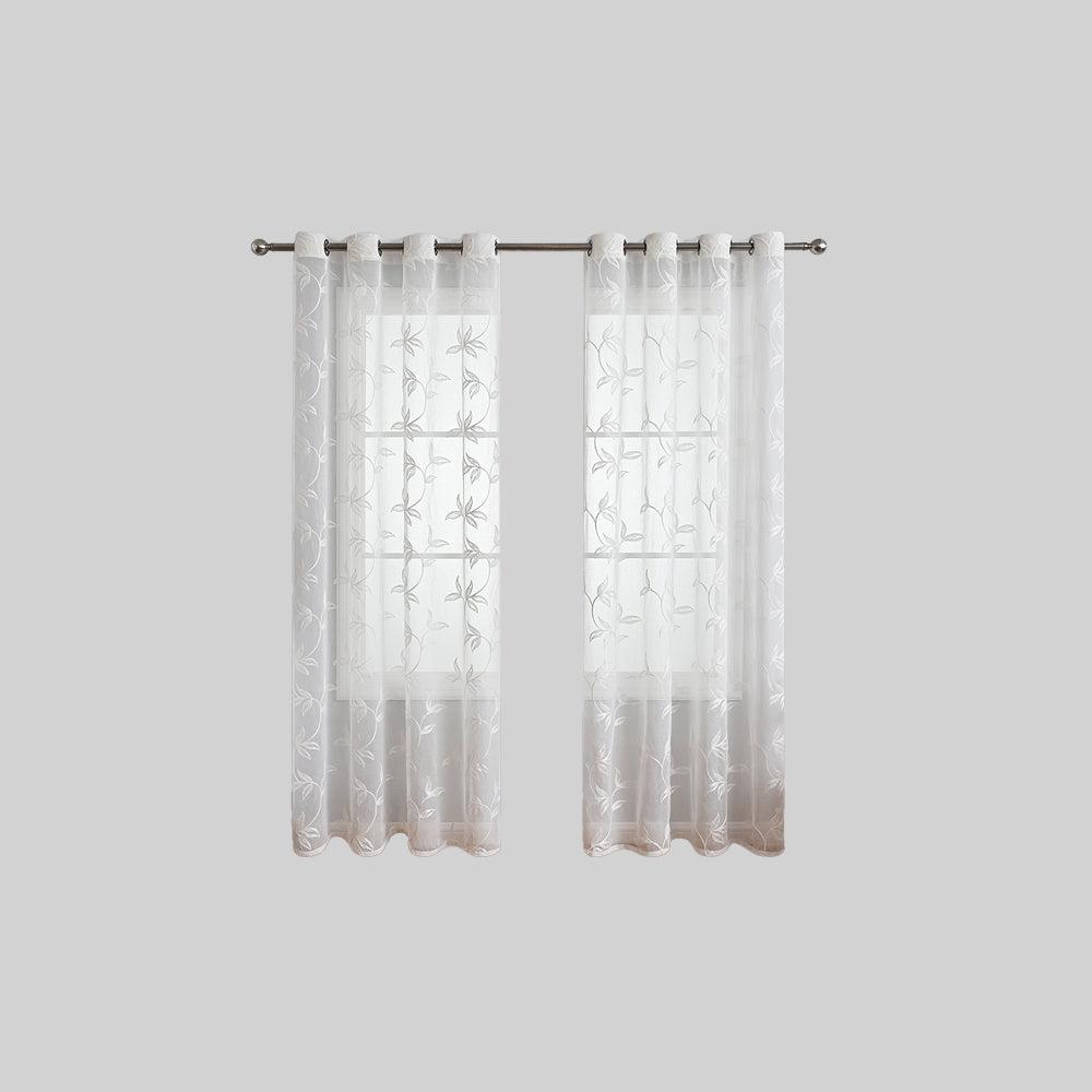 ChicBloom | Polyester Curtain in Gray and White with Floral Pattern