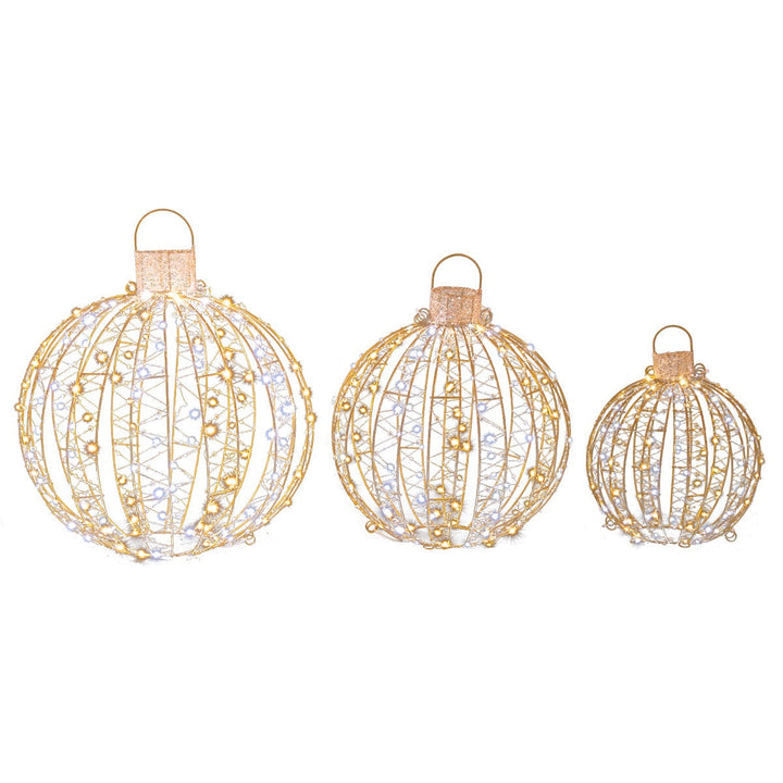 GoldenGlow – Set of 3 Christmas LED Ball Lights with 30 Cable Ties