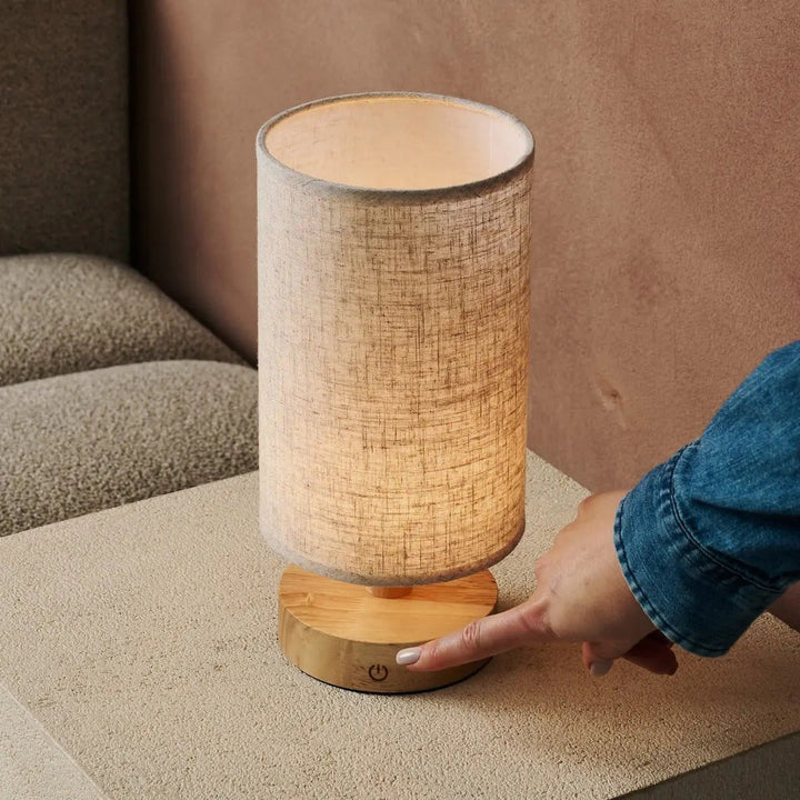 Light brown wooden table lamp - rechargeable and dimmable