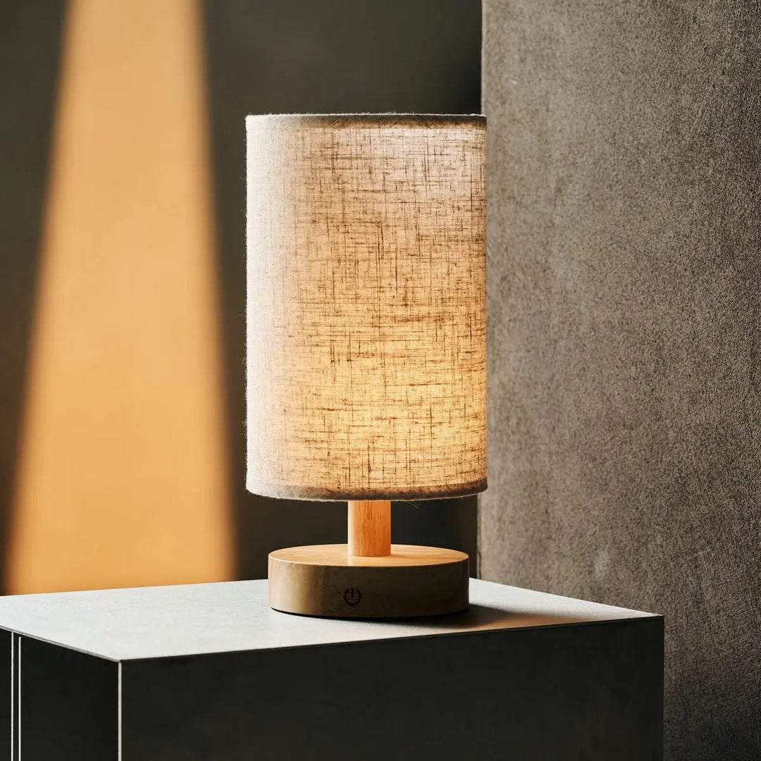 Light brown wooden table lamp - rechargeable and dimmable
