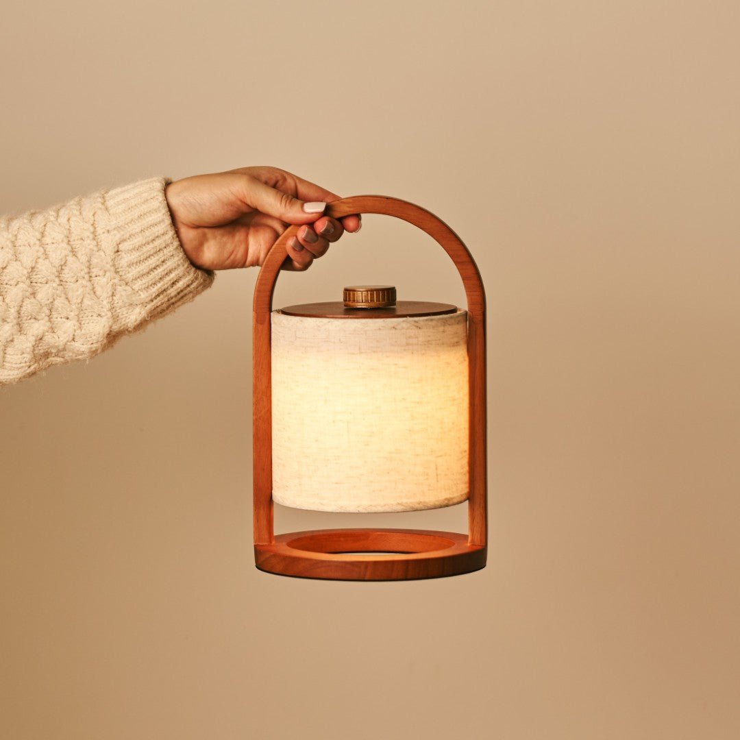 River Chestnut Wooden Rechargeable Lamp - Dimmable and Wireless Light