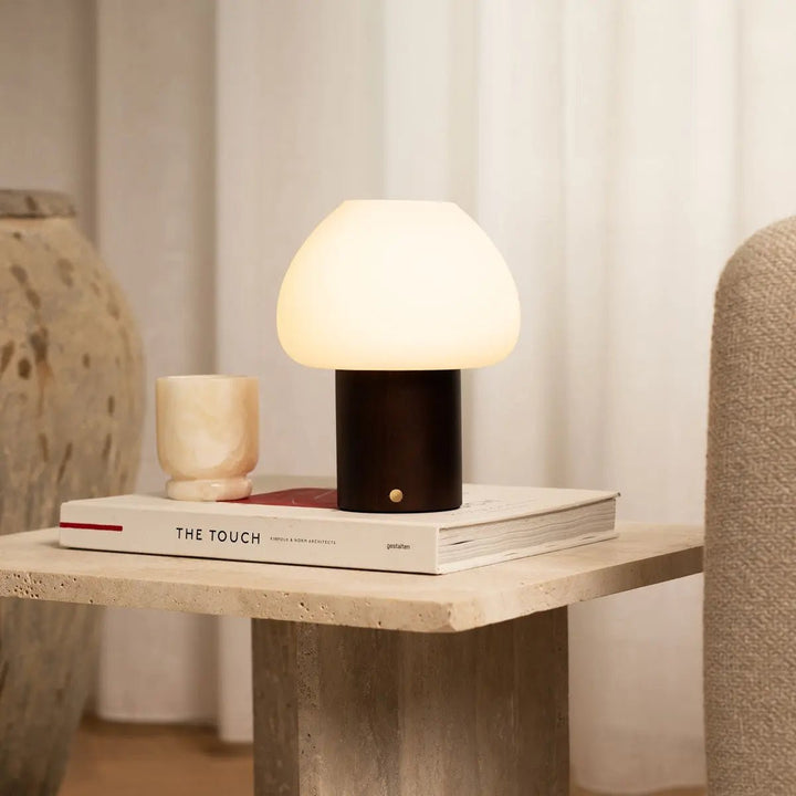 Fynn Dark Brown Wooden Lamp – Rechargeable & Dimmable Light