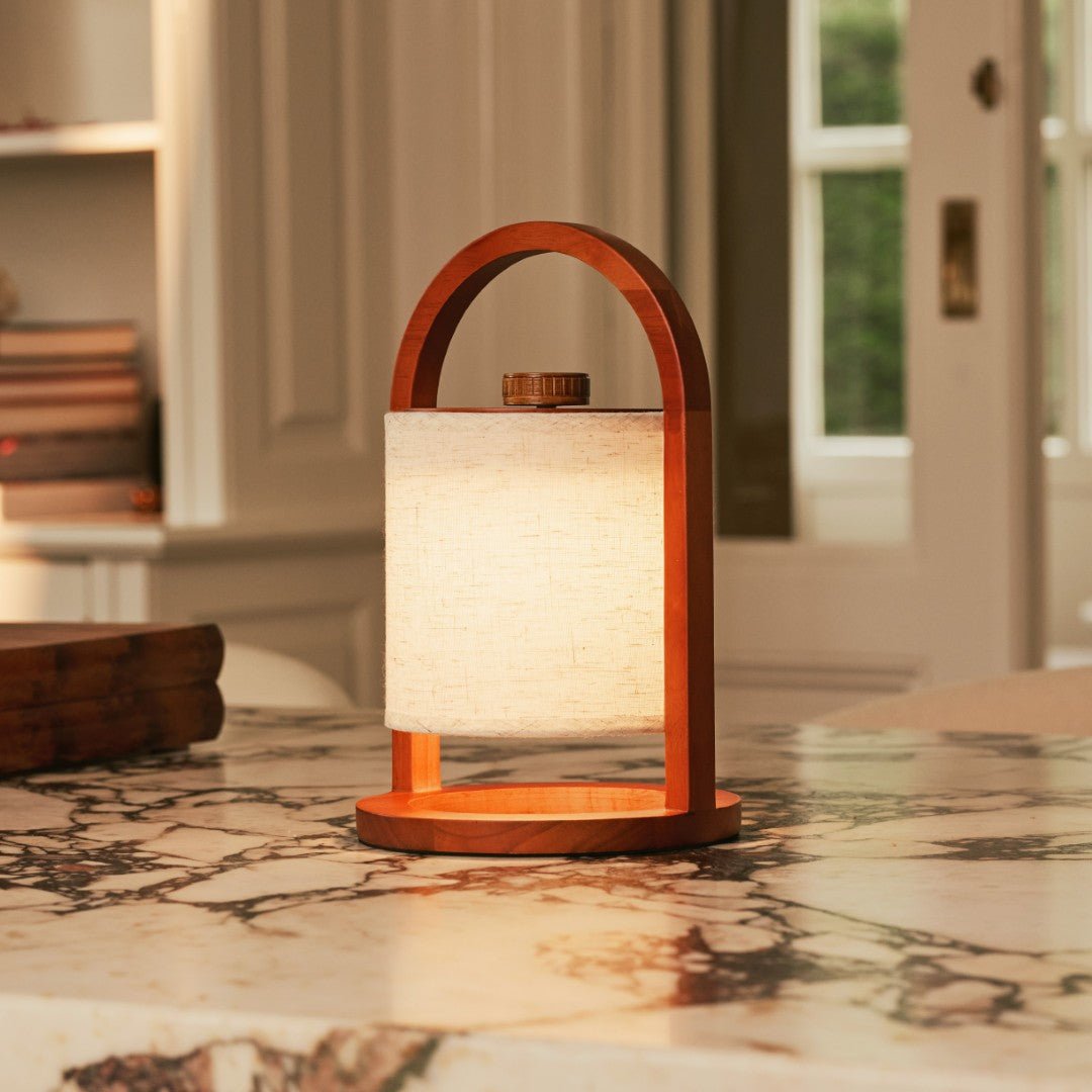 River Chestnut Wooden Rechargeable Lamp - Dimmable and Wireless Light