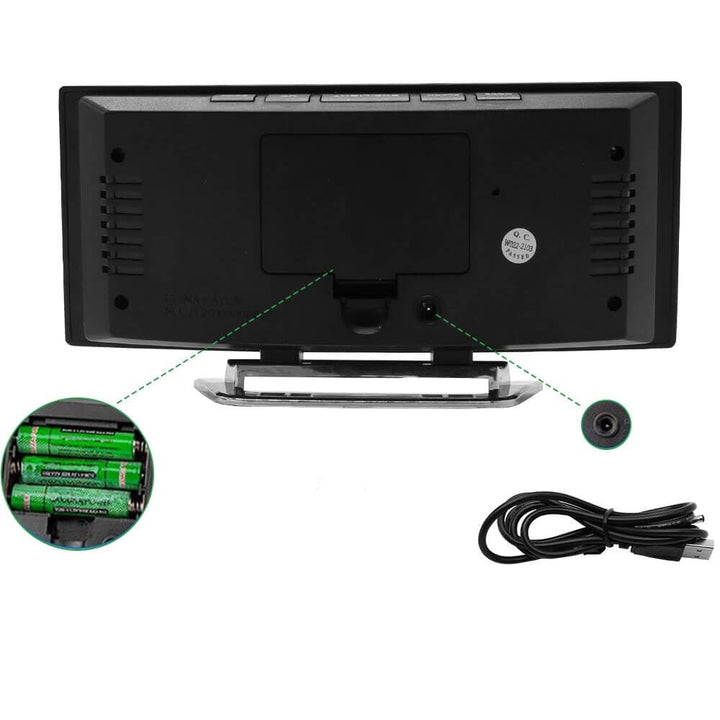 Modern Curved LED Alarm Clock – Easy-to-Read Display from Different Angles – Night Mode Function