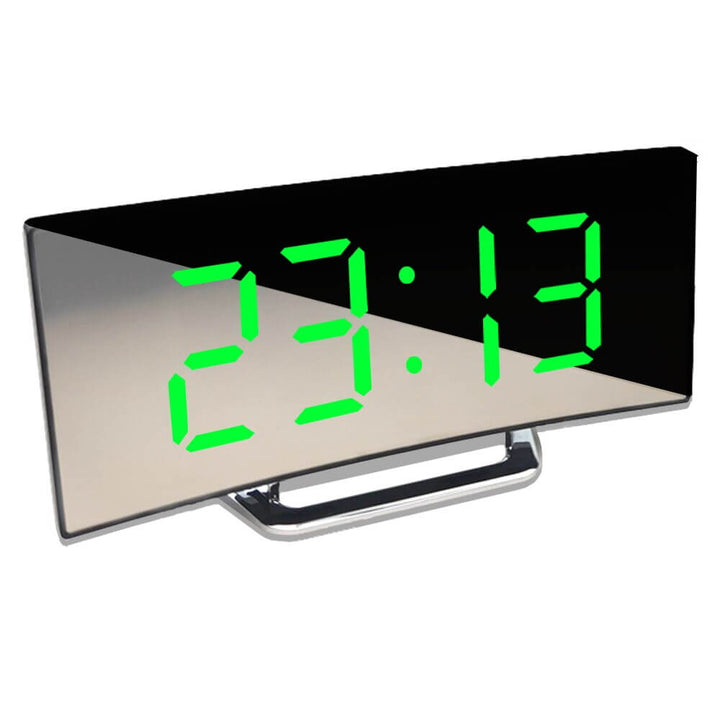 Modern Curved LED Alarm Clock – Easy-to-Read Display from Different Angles – Night Mode Function