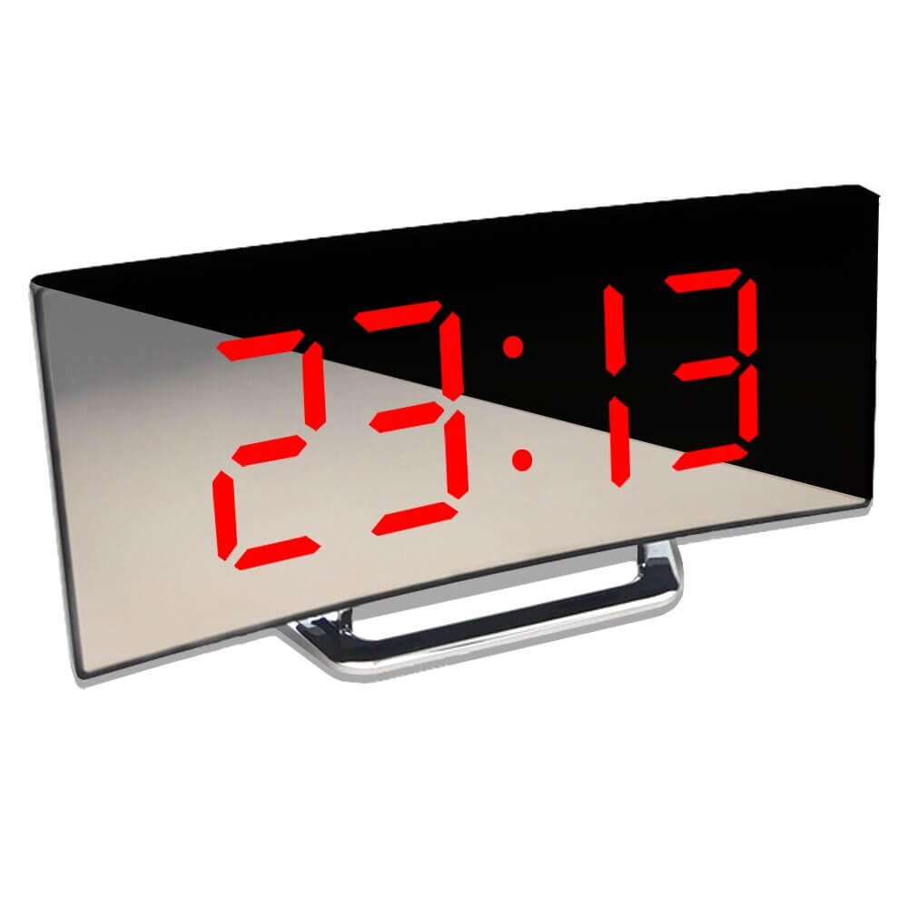 Modern Curved LED Alarm Clock – Easy-to-Read Display from Different Angles – Night Mode Function
