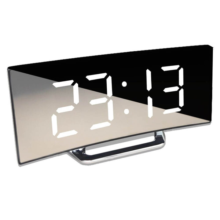 Modern Curved LED Alarm Clock – Easy-to-Read Display from Different Angles – Night Mode Function