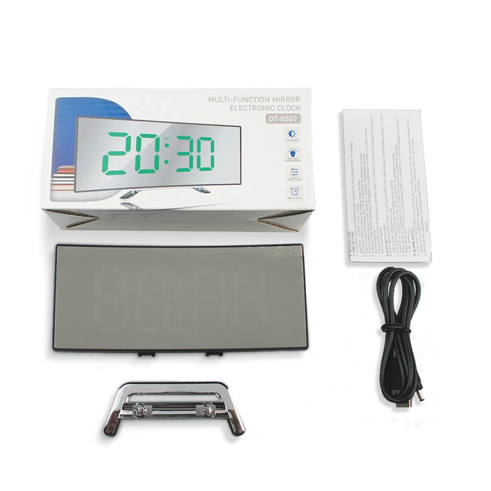 Modern Curved LED Alarm Clock – Easy-to-Read Display from Different Angles – Night Mode Function