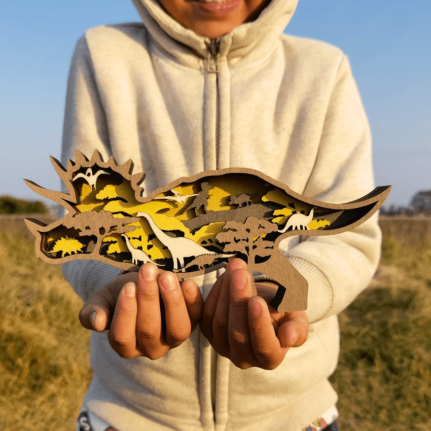 DinoDecor – Engraved Wooden Dinosaurs in 3D