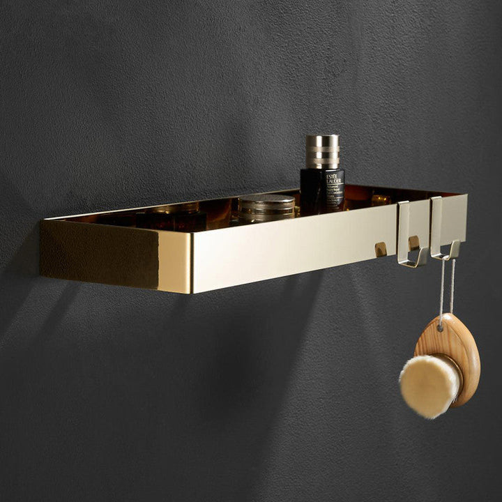 ShowerRack - Elegant Golden Bathroom Shelf with Hooks - Stylish Golden Wall Shelf for Bathrooms