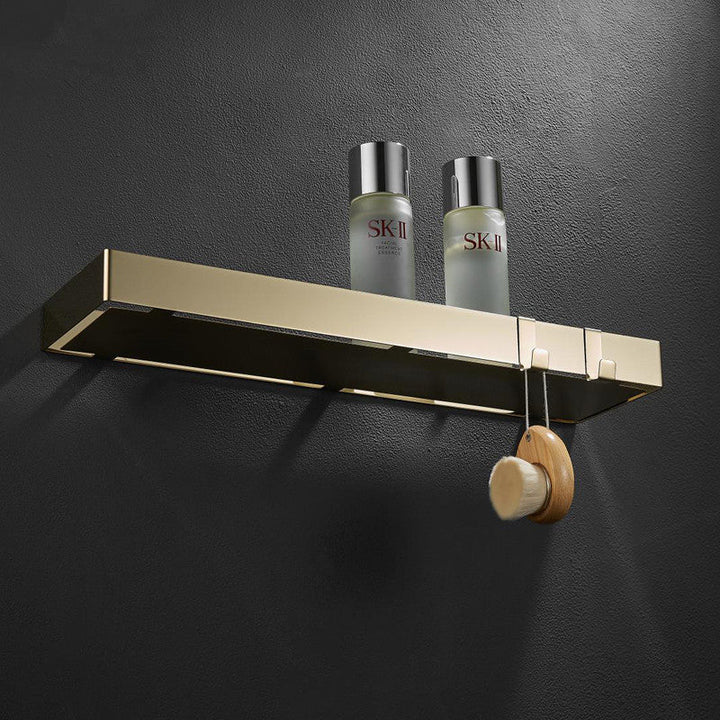 ShowerRack - Elegant Golden Bathroom Shelf with Hooks - Stylish Golden Wall Shelf for Bathrooms