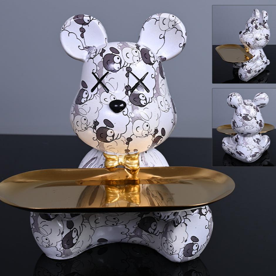Animal Sculpture | Resin Bear with Tray Decoration