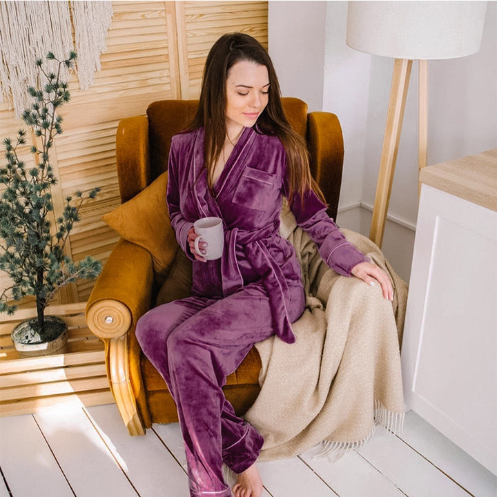 VelvetChic | Luxe Kimono Bathrobe & Pajama Set for Women