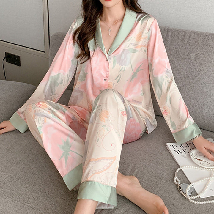 LuxeSilk | Women's Faux Silk Pajama Set with Long Sleeves