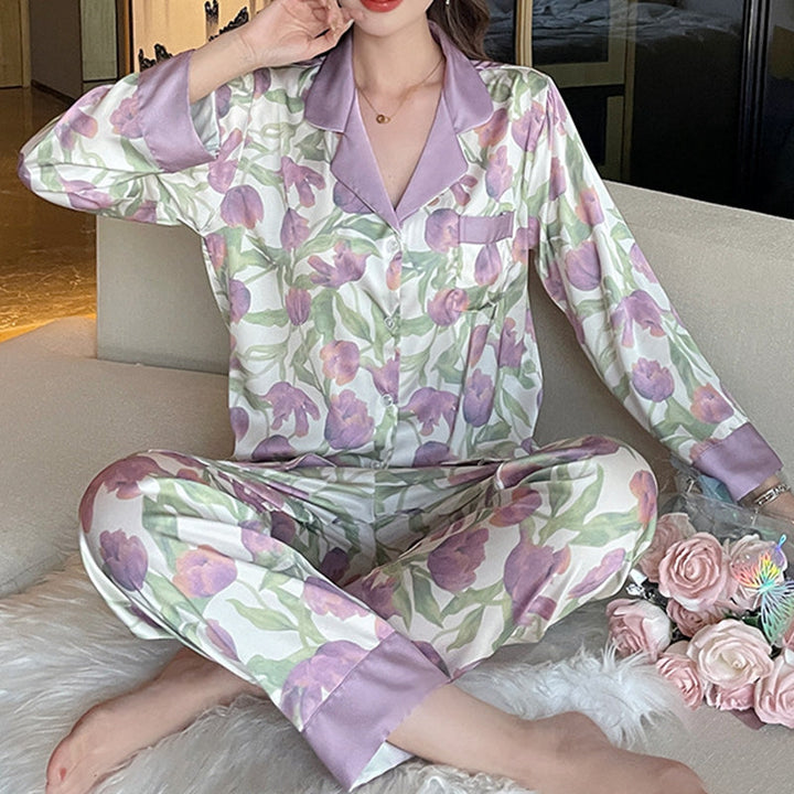 LuxeSilk | Women's Faux Silk Pajama Set with Long Sleeves
