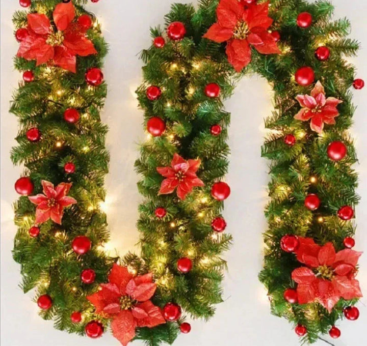 Christmas Garland | Elegant Rattan Banner with LED Lighting