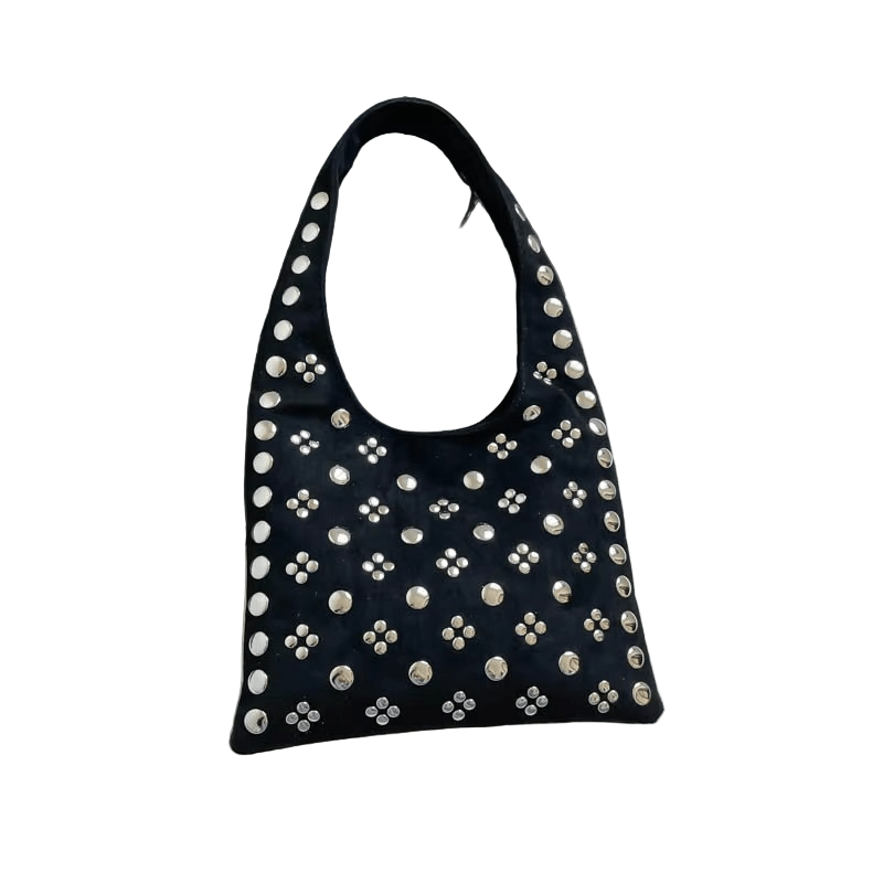 PunkLuxe – Vintage Shoulder Bag with Studs and Polkadot Detail