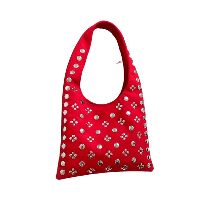 PunkLuxe – Vintage Shoulder Bag with Studs and Polkadot Detail