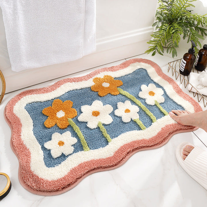 FloralElegance | Luxe Antislip Flower Floor Mat for Home