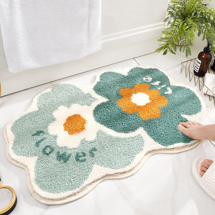 FloralElegance | Luxe Antislip Flower Floor Mat for Home