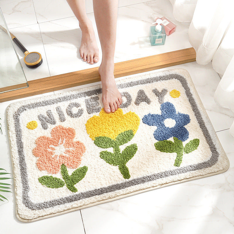 FloralElegance | Luxe Antislip Flower Floor Mat for Home