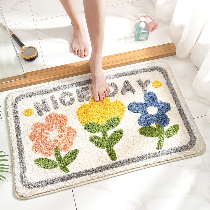 FloralElegance | Luxe Antislip Flower Floor Mat for Home