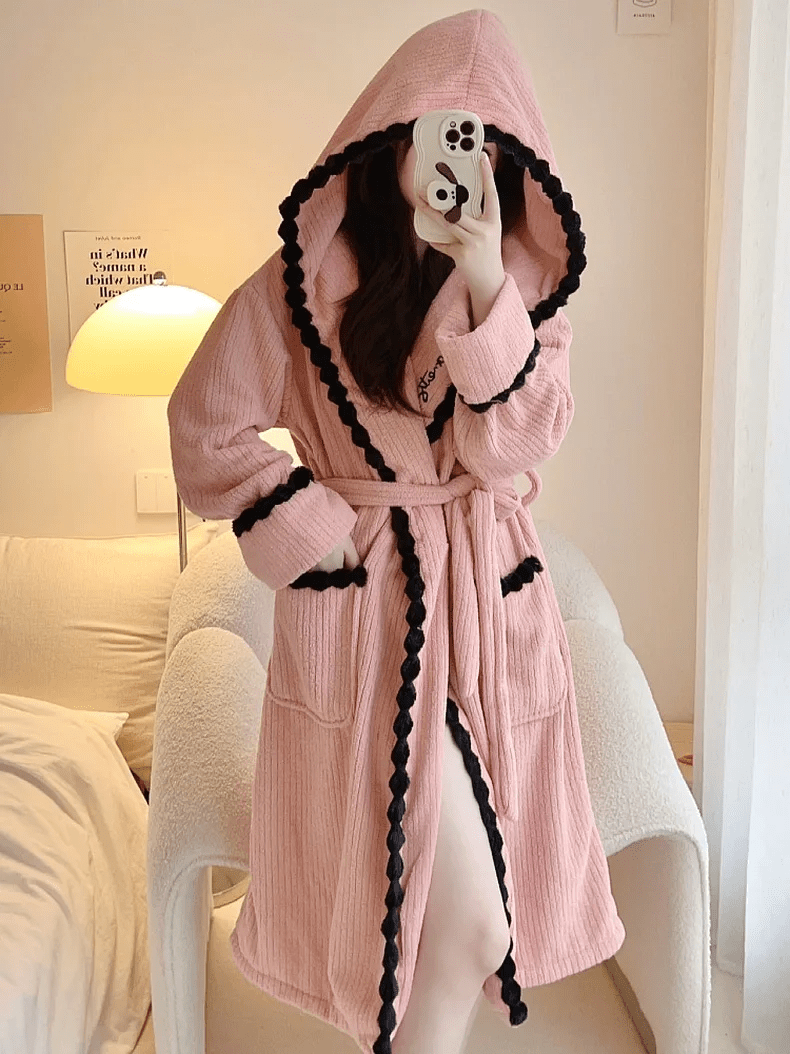 LuxeFlanel | Thick Coral Velvet Robe with Long Hood