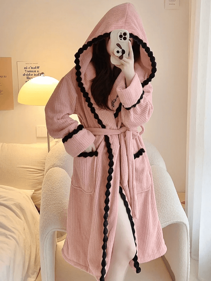 LuxeFlanel | Thick Coral Velvet Robe with Long Hood
