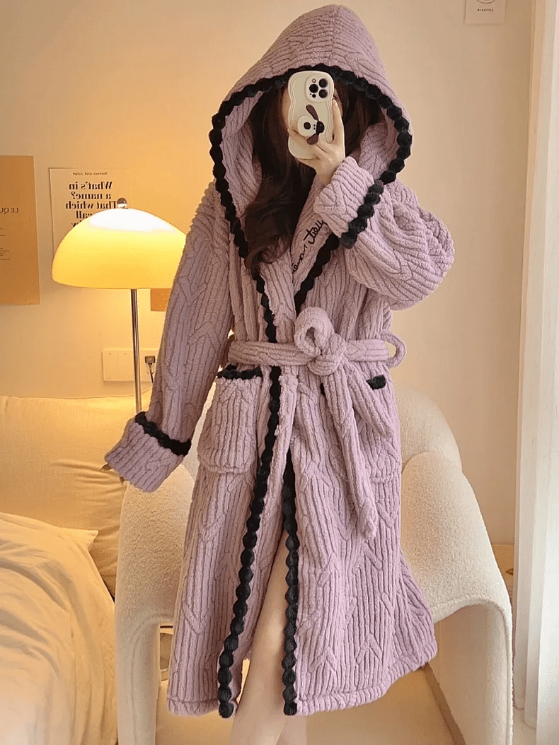 LuxeFlanel | Thick Coral Velvet Robe with Long Hood
