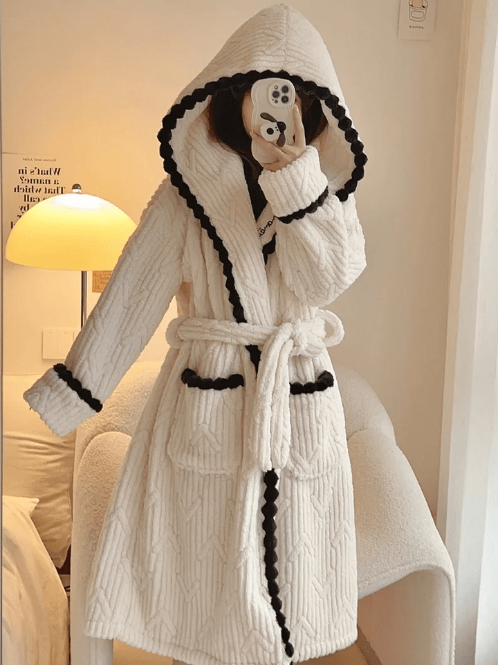 LuxeFlanel | Thick Coral Velvet Robe with Long Hood