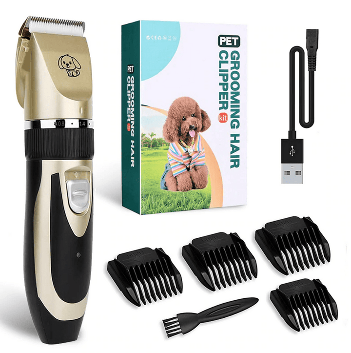 Low-Noise Dog Hair Clipper - Whisper-Quiet and Vibration-Free - 4 Attachment Combs - Trimmester