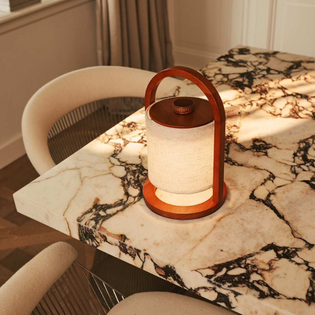 River Chestnut Wooden Rechargeable Lamp - Dimmable and Wireless Light