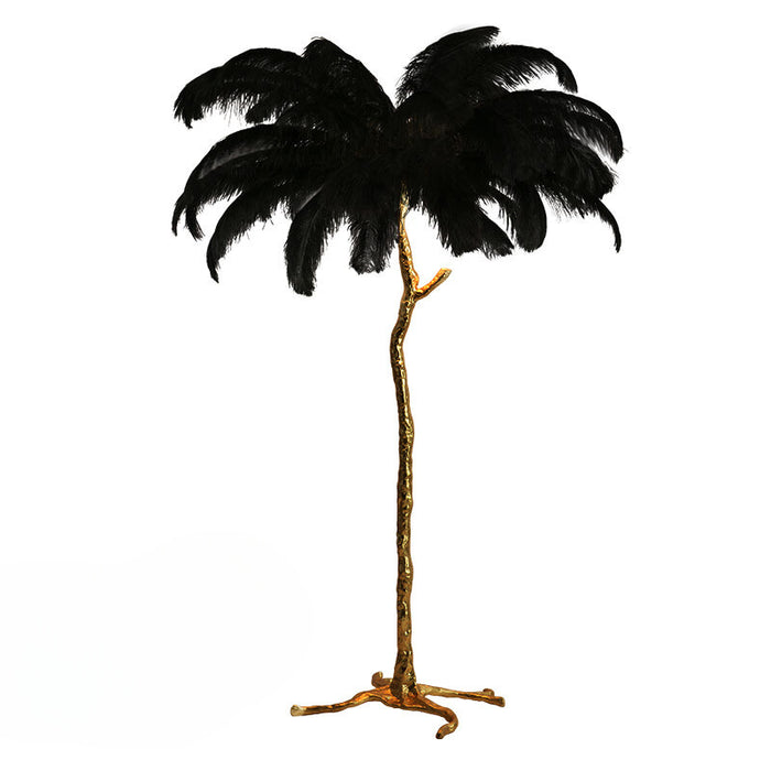 PlumaLuxe – Luxe Scandinavian Floor Lamp with Ostrich Feathers and Gold Finish