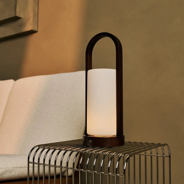 Evie Dark Brown Rechargeable Wooden Table Lamp – Dimmable & Cordless