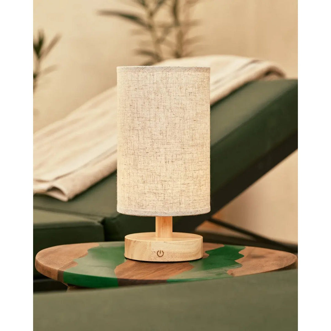 Light brown wooden table lamp - rechargeable and dimmable