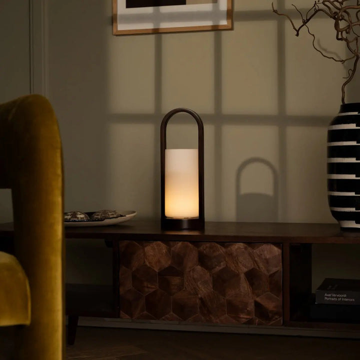 Evie Dark Brown Rechargeable Wooden Table Lamp – Dimmable & Cordless