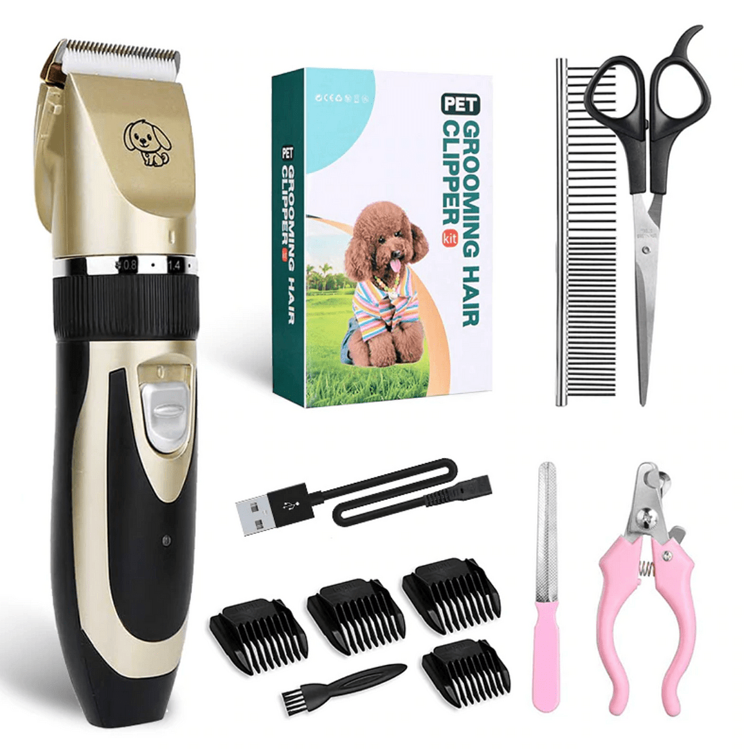Low-Noise Dog Hair Clipper - Whisper-Quiet and Vibration-Free - 4 Attachment Combs - Trimmester