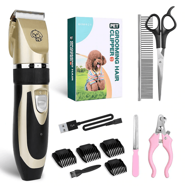 Low-Noise Dog Hair Clipper - Whisper-Quiet and Vibration-Free - 4 Attachment Combs - Trimmester