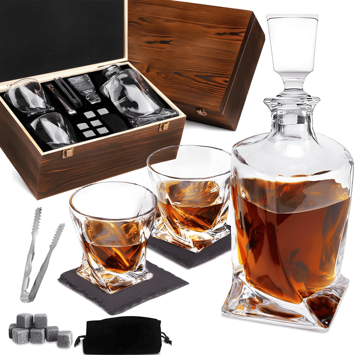 NoblePour - Luxury Whisky Decanter Set - Crystal Clear Decanter, Stylish Glasses, and Premium Chilling Stones