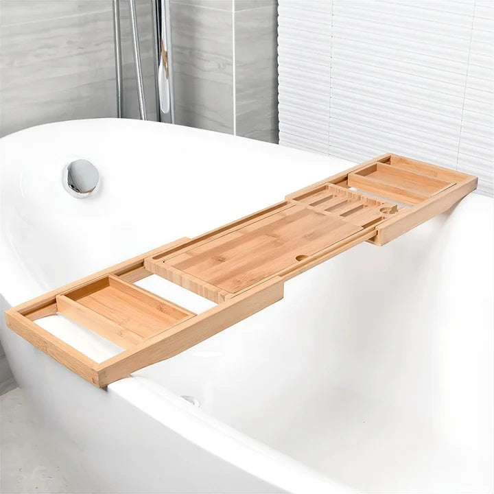 SereniWood – Stylish Bamboo Bathtub Caddy with Expandable Design