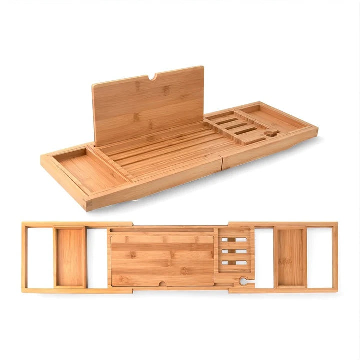 SereniWood – Stylish Bamboo Bathtub Caddy with Expandable Design