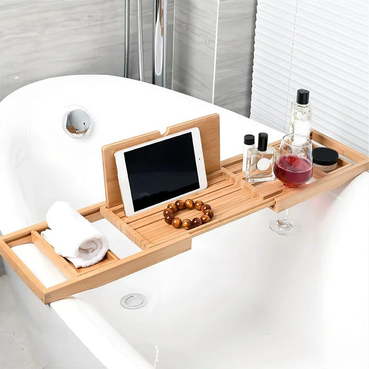 SereniWood – Stylish Bamboo Bathtub Caddy with Expandable Design